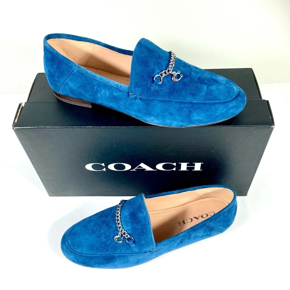 Coach Hanna Suede Logo Loafers Blue Size 6 NEW